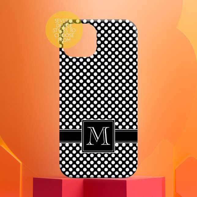 Coques Case-Mate iPhone Motif à point blanc noir mignon avec Monogramme (Personalized Phone Case - Add Custom Text)