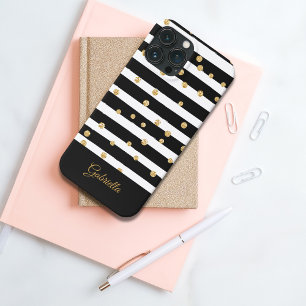 Case-Mate iPhone Case Motif à rayures noir blanc gras et faux or