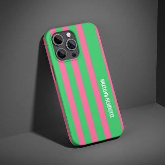 Coques iPhone 16 Pro Motif à rayures vertes et roses Personnalisé