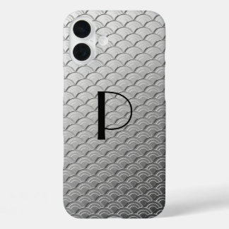 Coques iPhone 16 Plus Motif à vagues Art déco - argent métallique