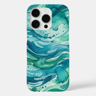 Coques iPhone 16 Pro Motif Abstrait Aquarelle Océan Sarcelle