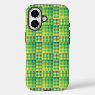 Coques iPhone 16 Motif Abstrait Damier Vert Bleu