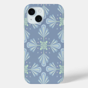 Coque Pour iPhone 15 Motif Abstrait Floral Bleu