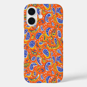 Coques iPhone 16 Motif Abstrait Orange Paisley