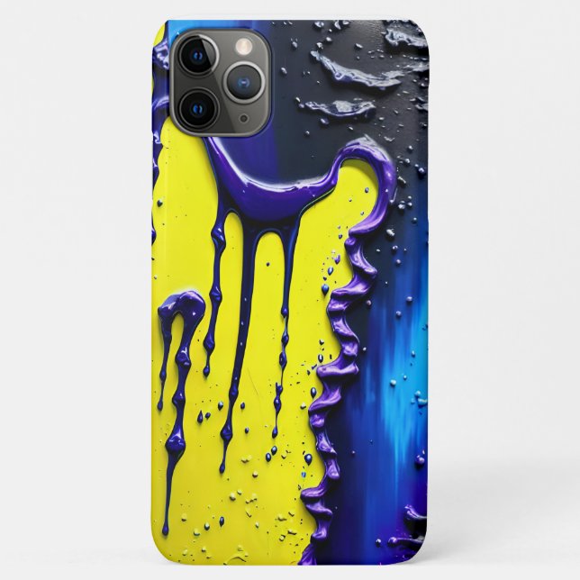 Coques Case-Mate iPhone Motif amusant de peinture bleu jaune texturé viole (Dos)