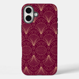 Coques iPhone 16 Plus Motif Art Déco avec éventails géométriques dorés