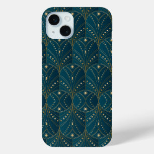 Coque iPhone 15 Mini Motif Art Déco avec formes géométriques dorées