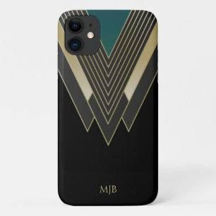Case-Mate iPhone Case Motif Art déco noir et or avec Monogramme