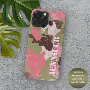Coque iPhone 15 Pro Max Motif artistique camouflage vert olive rose kaki m