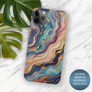 Coque iPhone 15 Pro Max Motif artistique en marbre bleu aqua foncé violet