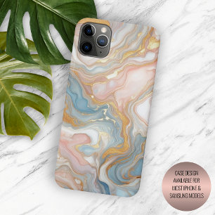 Coque iPhone 15 Pro Max Motif artistique en marbre bleu pêche rose doré
