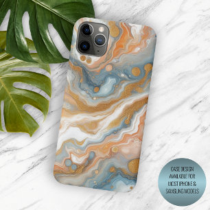 Coque iPhone 15 Pro Max Motif artistique en marbre orange pêche sarcelle b