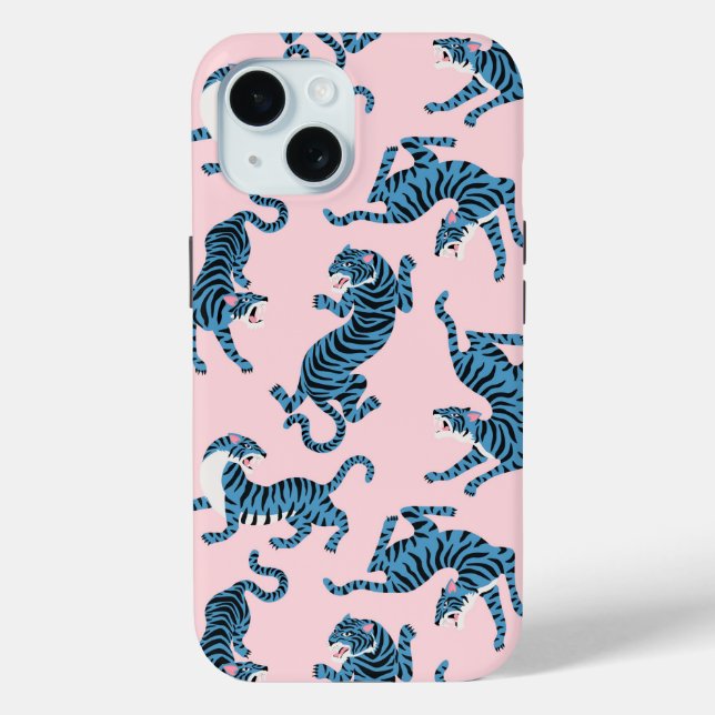 Coques Case-Mate iPhone Motif asiatique de tigre bleu (Verso)