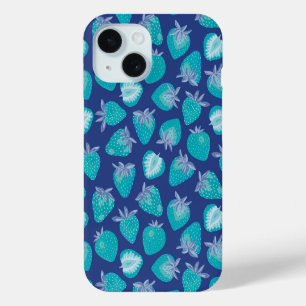 Coque Pour iPhone 15 Motif aux fraises bleu