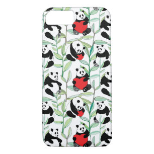 Coque iPhone 7 motif avec de beaux pandas avec des coeurs