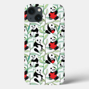 iPhone 13 Coque motif avec de beaux pandas avec des coeurs