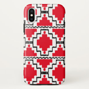 Coque Pour iPhone XS Motif Aztec Ikat - Rouge, Noir et Blanc