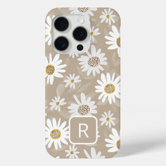 Coques Case-Mate iPhone Motif Beige de la marguerite initiale personnalisé (Verso)