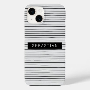 Coque Pour iPhone 14 Motif blanc gris rayé personnalisé