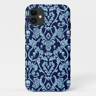 Coque iPhone 11 Motif bleu de damassé de crâne