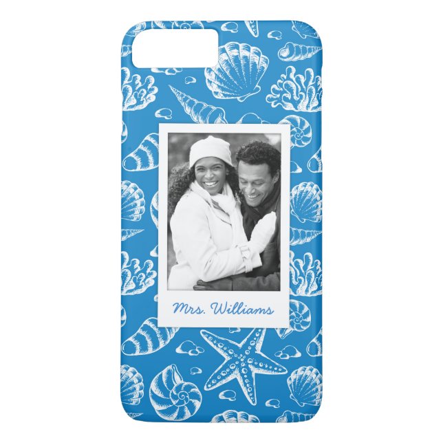 Coques Case-Mate iPhone Motif bleu | de plage votre photo et nom (Dos)
