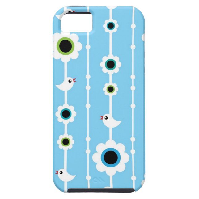 Coques Case-Mate iPhone motif bleu d'oiseau et de fleurs (Dos)