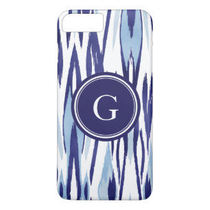 Coque iPhone 7 Plus Motif bleu et blanc chic d'ikat d'aquarelle