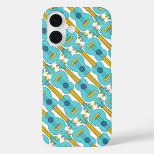 Coques iPhone 16 Motif bleu et blanc d'Ukulele