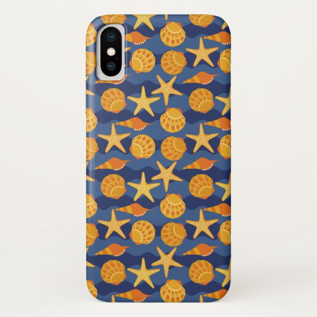 Coques Case-Mate iPhone Motif bleu et orange de coquillage (Dos)