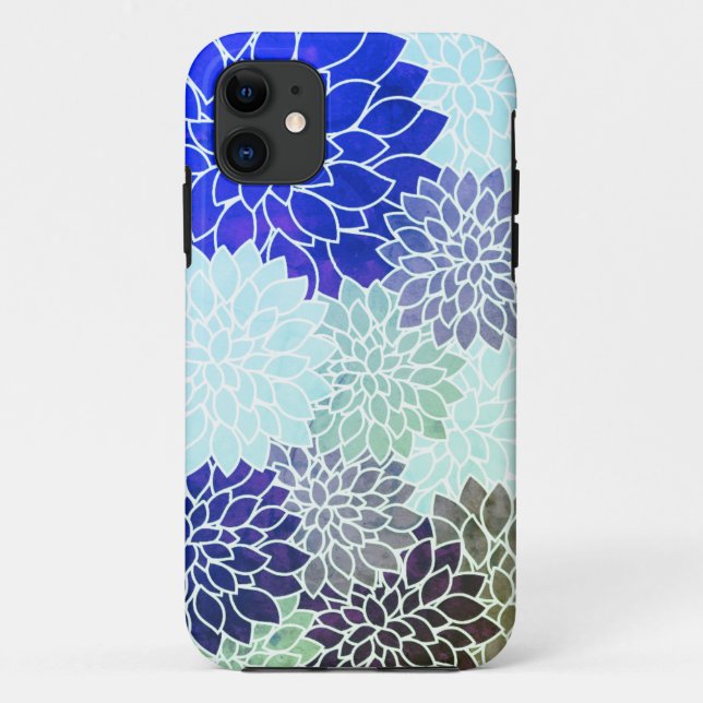 Coques Case-Mate iPhone Motif bleu violet vert Fleurs (Dos)