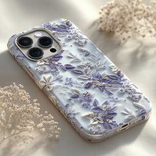 Coque Pour iPhone 14 Pro Motif botanique floral blanc lavande