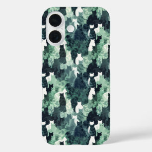Coques iPhone 16 Motif Camouflage de chats verts