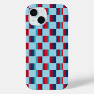 Coque Pour iPhone 15 motif carré bleu et rouge