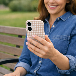 Coques iPhone 16 Motif carreaux gingham rose et blanc