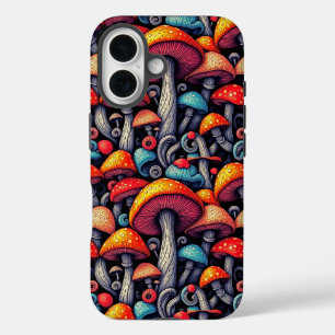 Coques iPhone 16 Motif champignon néon psychédélique