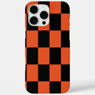 Coques iPhone 16 Pro Max Motif chèque À damiers orange noir