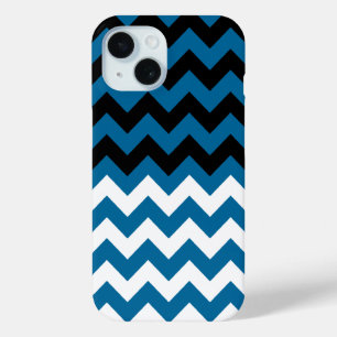 Coque Pour iPhone 15 Motif Chevron noir, blanc et bleu