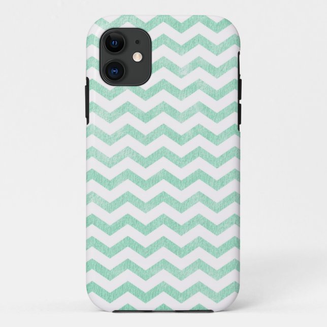 Coques Case-Mate iPhone Motif chevron vert menthe et blanc (Dos)