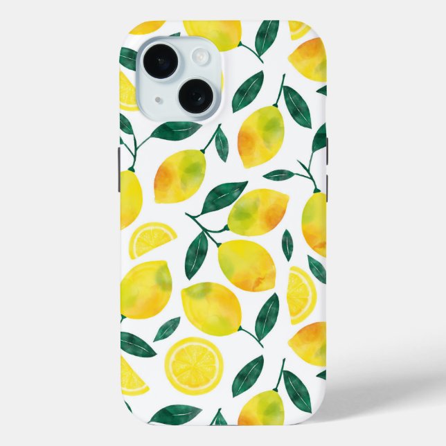 Coques Case-Mate iPhone Motif citron jaune aquarelle (Verso)