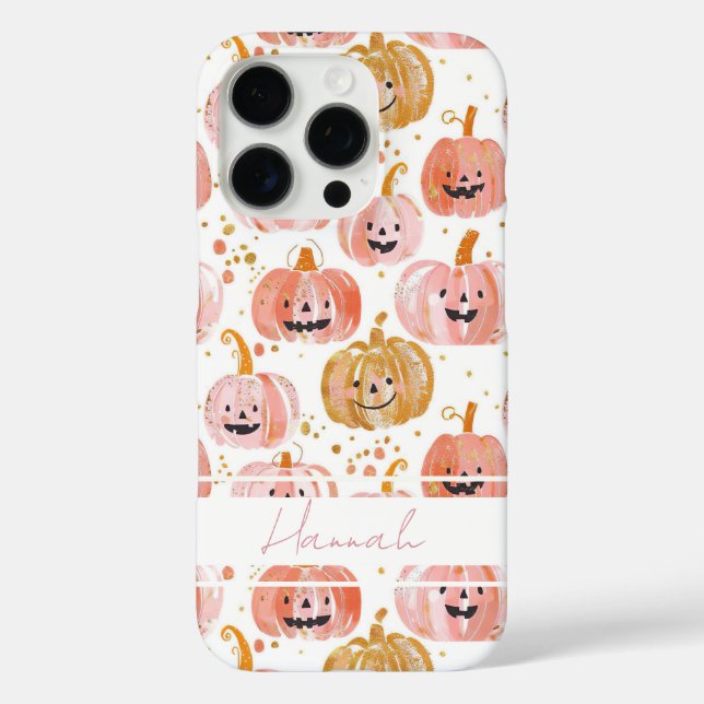 Coques Case-Mate iPhone Motif Citrouille aquarelle avec nom (Verso)