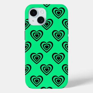 Coque Pour iPhone 15 Motif Coeur Hypnotique Retro Mint Green