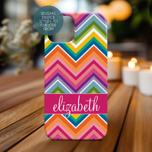 Coque Pour iPhone 14 Motif coloré énorme de Chevron avec le nom