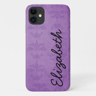 Coque Case-Mate Pour iPhone Motif Damas, Damas Violet, Votre Nom