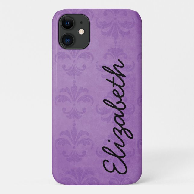 Coques Case-Mate iPhone Motif Damas, Damas Violet, Votre Nom (Dos)
