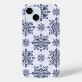 Coque Pour iPhone 15 Motif Damas de flocon bleu