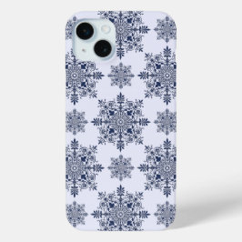 Coque iPhone 15 Mini Motif Damas de flocon bleu