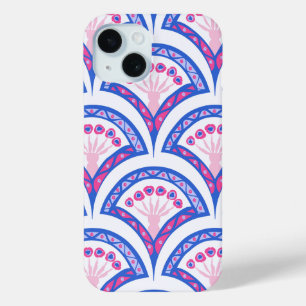 Coque Pour iPhone 15 motif damassé floral bleu
