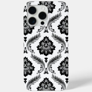 Coque iPhone 15 Pro Max Motif Damassé Rococo Gris Noir Blanc