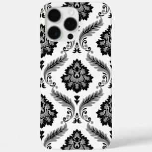Coques iPhone 16 Pro Max Motif Damassé Rococo Gris Noir Blanc