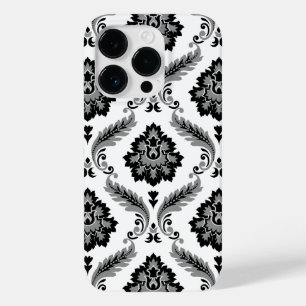Coque Pour iPhone 14 Pro Motif Damassé Rococo Gris Noir Blanc